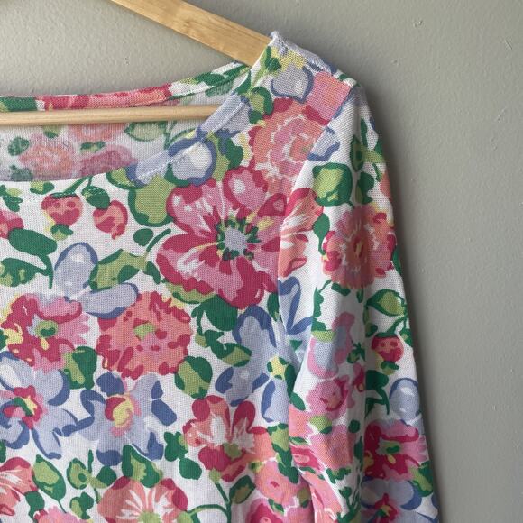 Talbots Floral Chiffon Hem Top Sweater Sz Small Petite 3/4 Sleeve Cotton Rayon - Picture 2 of 6